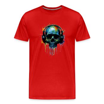 DJ Totenkopf farbig mit Kopfhörer - Männer Premium Bio T-Shirt - Rot - Vorne - Damien (186cm)