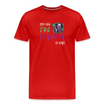 Keep Calm – The Sprayer - Men's Premium Organic T-Shirt - red - Front - Damien (186cm)