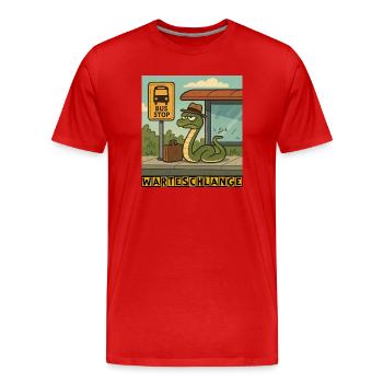 Warteschlange by Rico Beck - Männer Premium Bio T-Shirt - Rot - Vorne - Damien (186cm)