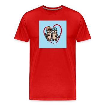 Zwei Fischotter mit Basecap Kumpels und Freunde - Männer Premium Bio T-Shirt - Rot - Vorne - Damien (186cm)