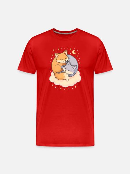 Cuddling Foxes Kawaii - Men's Premium Organic T-Shirt - red