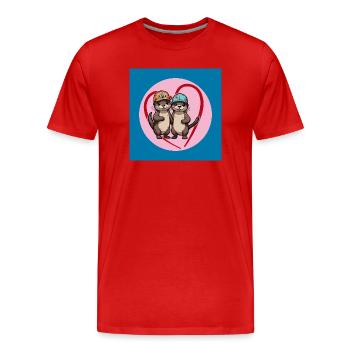 Zwei Fischotter mit Basecap Kumpels und Freunde - Männer Premium Bio T-Shirt - Rot - Vorne - Damien (186cm)