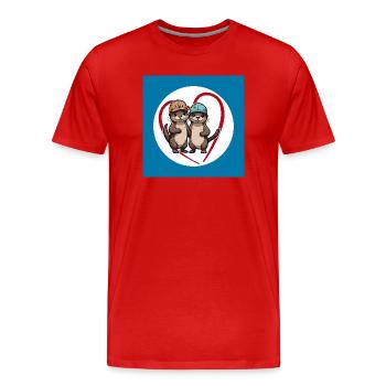 Zwei Fischotter mit Basecap Kumpels und Freunde - Männer Premium Bio T-Shirt - Rot - Vorne - Damien (186cm)
