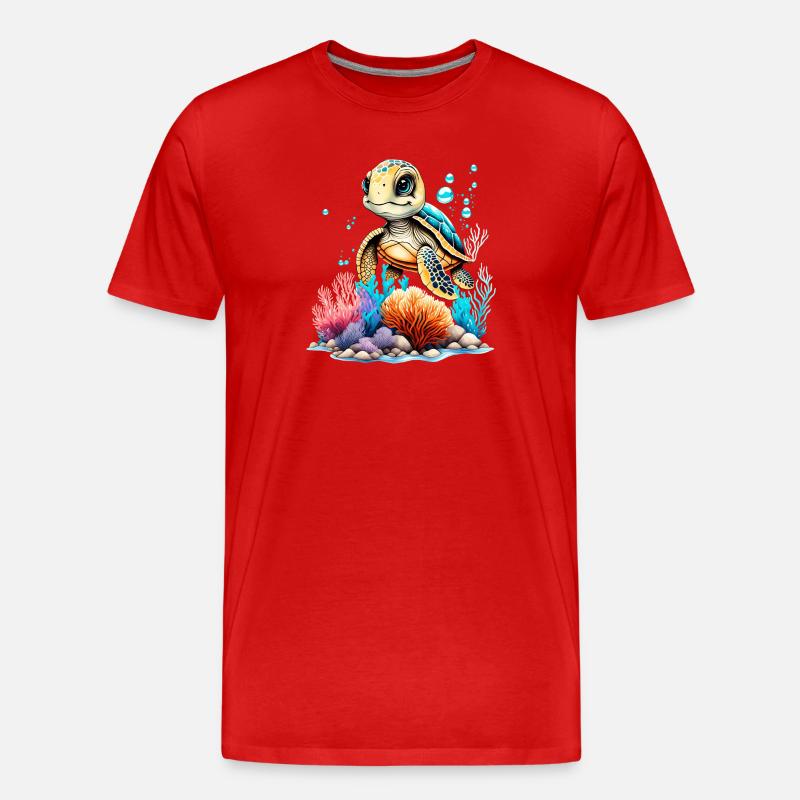 Lebendige Unterwasser-Schildkrötenszene - Männer Premium Bio T-Shirt - Rot