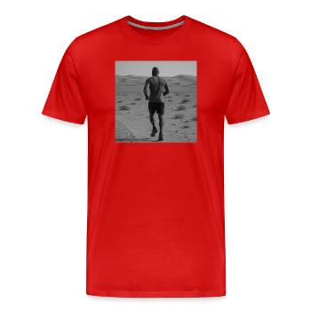 Einsamer Läufer in Wüstenlandschaft - Männer Premium Bio T-Shirt - Rot - Vorne - Damien (186cm)