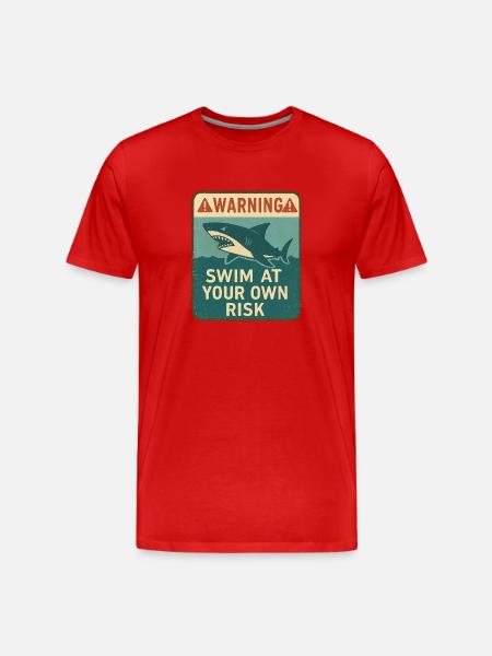 Warnschild mit Hai und Aufschrift - Männer Premium Bio T-Shirt - Rot