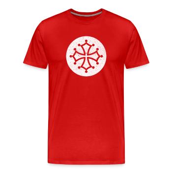Katharerkreuz im weißen Kreis - okzitanisches Symbol - Männer Premium Bio T-Shirt - Rot - Vorne - Damien (186cm)
