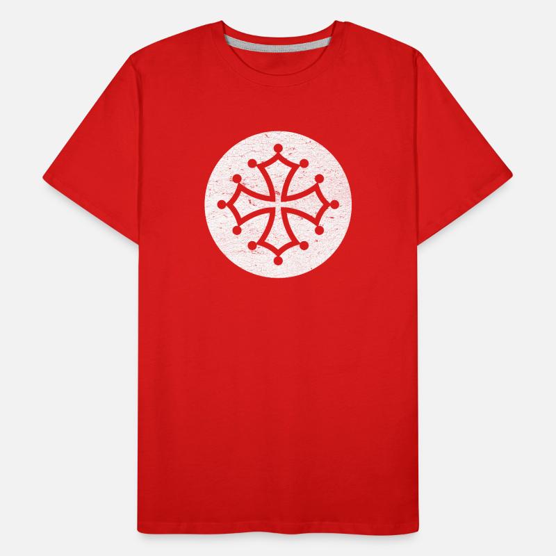 Croix cathare dans cercle blanc - symbole occitan T-shirt bio Premium Homme