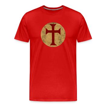 Templar Cross in Golden Circle - Men's Premium Organic T-Shirt - red - Front - Damien (186cm)