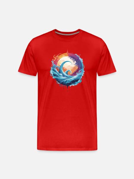 Dynamic wave and moon circle - Men's Premium Organic T-Shirt - red
