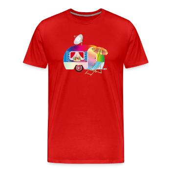 Bunter Retro-Wohnwagen mit Liegestuhl - Männer Premium Bio T-Shirt - Rot - Vorne - Damien (186cm)