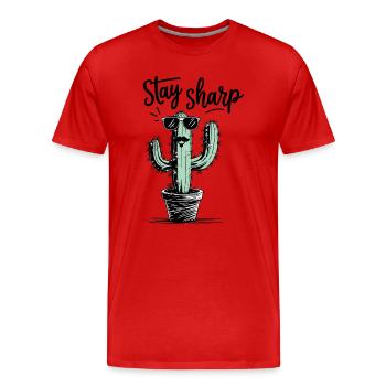 Humorvoller Kaktus mit Sonnenbrille - Männer Premium Bio T-Shirt - Rot - Vorne - Damien (186cm)