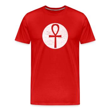 Egyptian Cross Ankh in White Circle - Men's Premium Organic T-Shirt - red - Front - Damien (186cm)