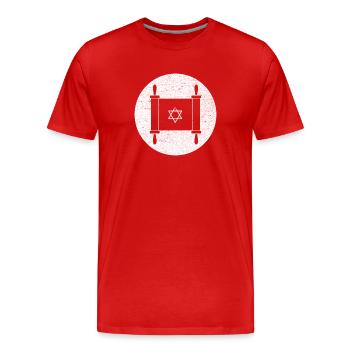 Rouleau de la Torah dans un cercle blanc - T-shirt bio Premium Homme - rouge - Devant - Damien (186cm)
