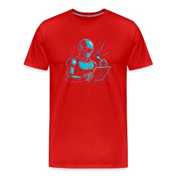 Roboter mit Laptop & Stift - Männer Premium Bio T-Shirt - Rot - Vorne - Damien (186cm)