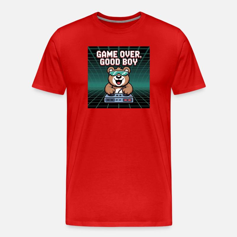 Retro Gaming Mignon DJ Bear - T-shirt bio Premium Homme - rouge