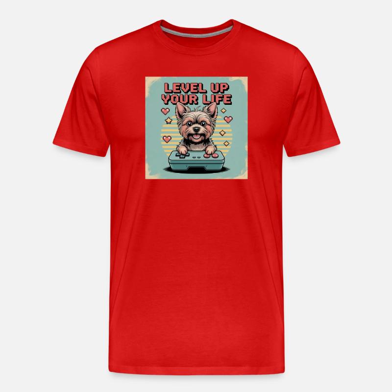 Pixel Dog et Level Up Theme - T-shirt bio Premium Homme - rouge