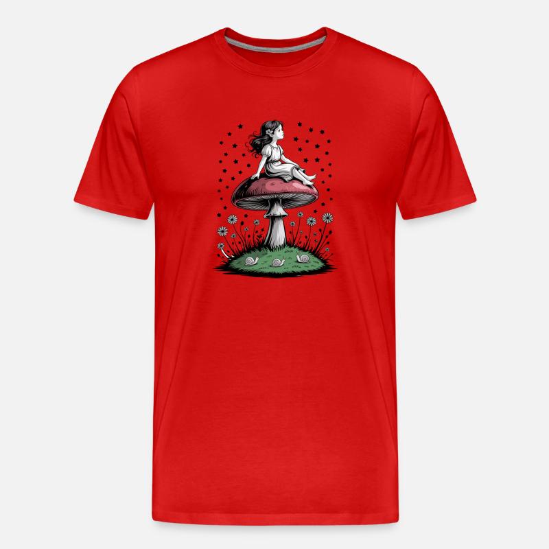 Mädchen Pilz Wald Fee Sterne Zauber - Männer Premium Bio T-Shirt - Rot