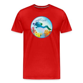 Divers in the colorful coral reef - Men's Premium Organic T-Shirt - red - Front - Damien (186cm)