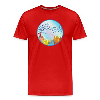 Banceau de poissons colorés dans le récif corallien - T-shirt bio Premium Homme - rouge - Devant - Damien (186cm)