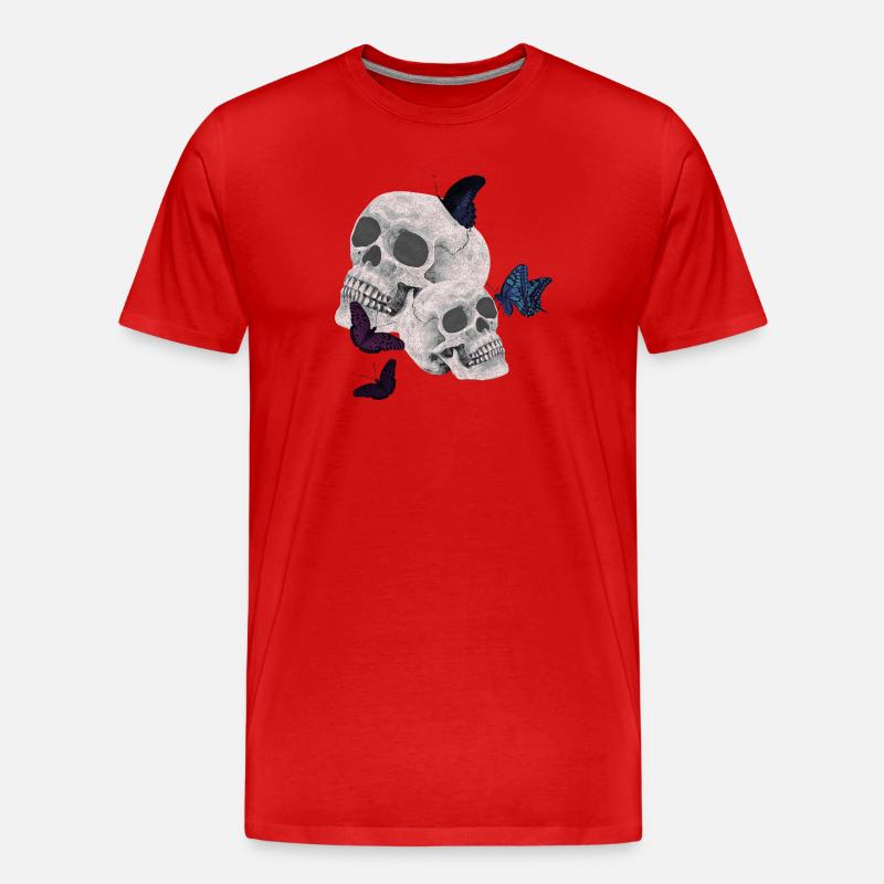 menschenschädel, schmetterlinge, goth - Männer Premium Bio T-Shirt - Rot