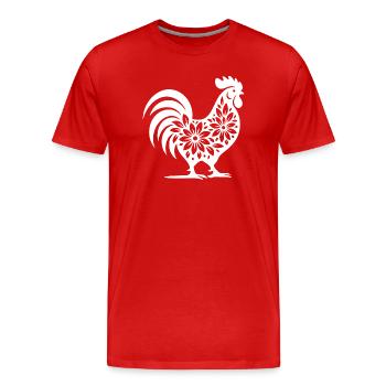 Floral Folk Coq Design - T-shirt bio Premium Homme - rouge - Devant - Damien (186cm)