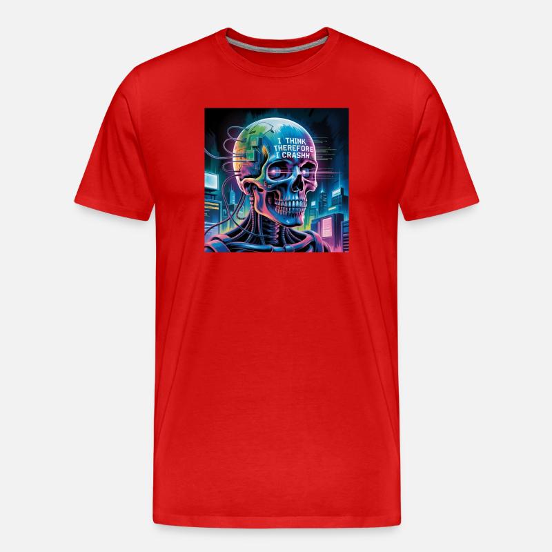 Cyberpunk Schädel mit Technologie Zitate - Männer Premium Bio T-Shirt - Rot