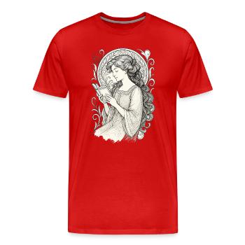 Book Books Reading Mrs. Art Nouveau Gift - Men's Premium Organic T-Shirt - red - Front - Damien (186cm)