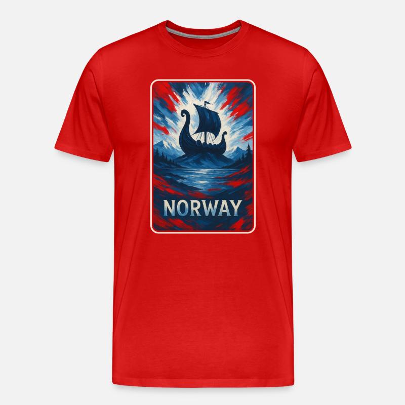 Norwegen Landschaft Flaggen Design - Männer Premium Bio T-Shirt - Rot