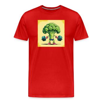 Centrale de brocoli avec haltère - T-shirt bio Premium Homme - rouge - Devant - Damien (186cm)