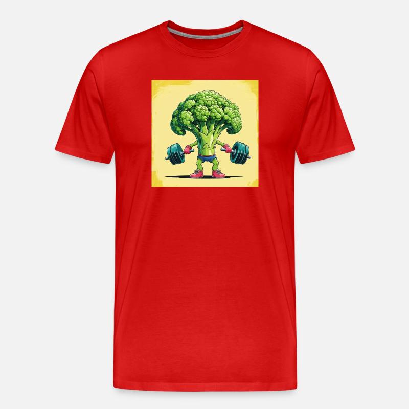 Brokkoli Kraftprotz mit Hantel - Männer Premium Bio T-Shirt - Rot