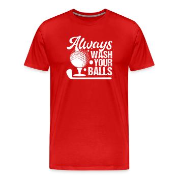 Golf - Lavez toujours vos balles - T-shirt bio Premium Homme - rouge - Devant - Damien (186cm)