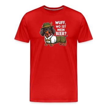 Wuff, wo ist mein Bier ? - Männer Premium Bio T-Shirt - Rot - Vorne - Damien (186cm)