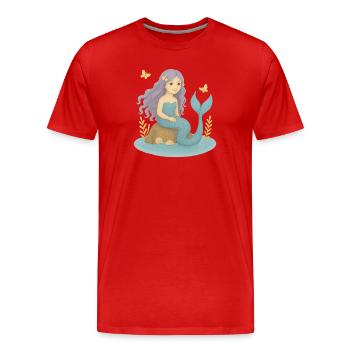 Nordische Fantasie - Lila Meerjungfrau - Männer Premium Bio T-Shirt - Rot - Vorne - Damien (186cm)