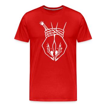 Intricate Hand & Rope Knot Illustration - Men's Premium Organic T-Shirt - red - Front - Damien (186cm)