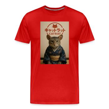 Cat Elegance im Kimono - Männer Premium Bio T-Shirt - Rot - Vorne - Damien (186cm)