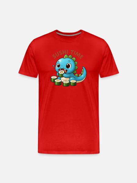 Cute dinosaur with sushi theme - Men's Premium Organic T-Shirt - red