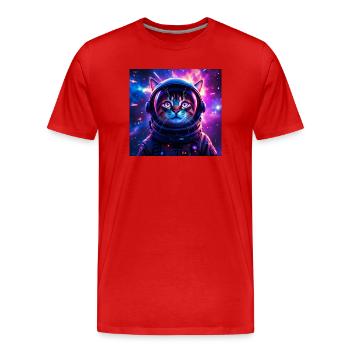 Space Cat - Men's Premium Organic T-Shirt - red - Front - Damien (186cm)