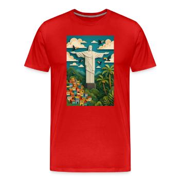 Christ the Redeemer Statue in Tropical Setting/Rio - Men's Premium Organic T-Shirt - red - Front - Damien (186cm)