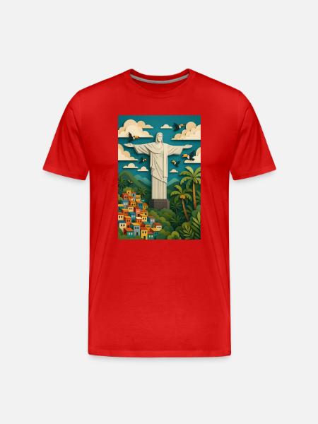 Christus Statue in tropischer Kulisse/Rio  - Männer Premium Bio T-Shirt - Rot