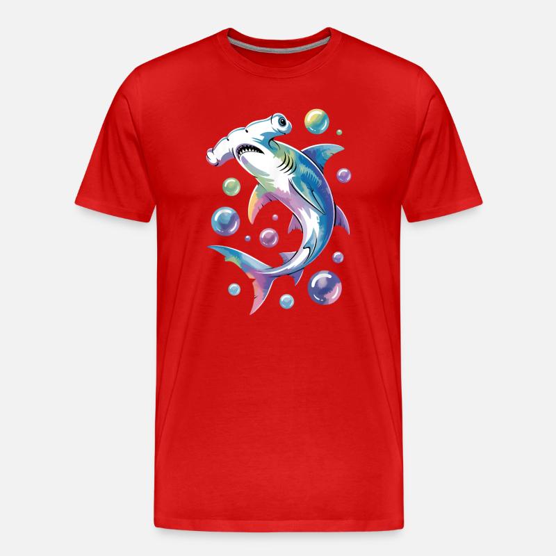 Lebendiger Hai mit Blasenakzenten - Männer Premium Bio T-Shirt - Rot