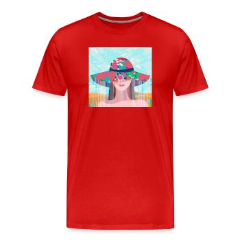 Woman with Psychedelic Colored Hat - Men's Premium Organic T-Shirt - red - Front - Damien (186cm)