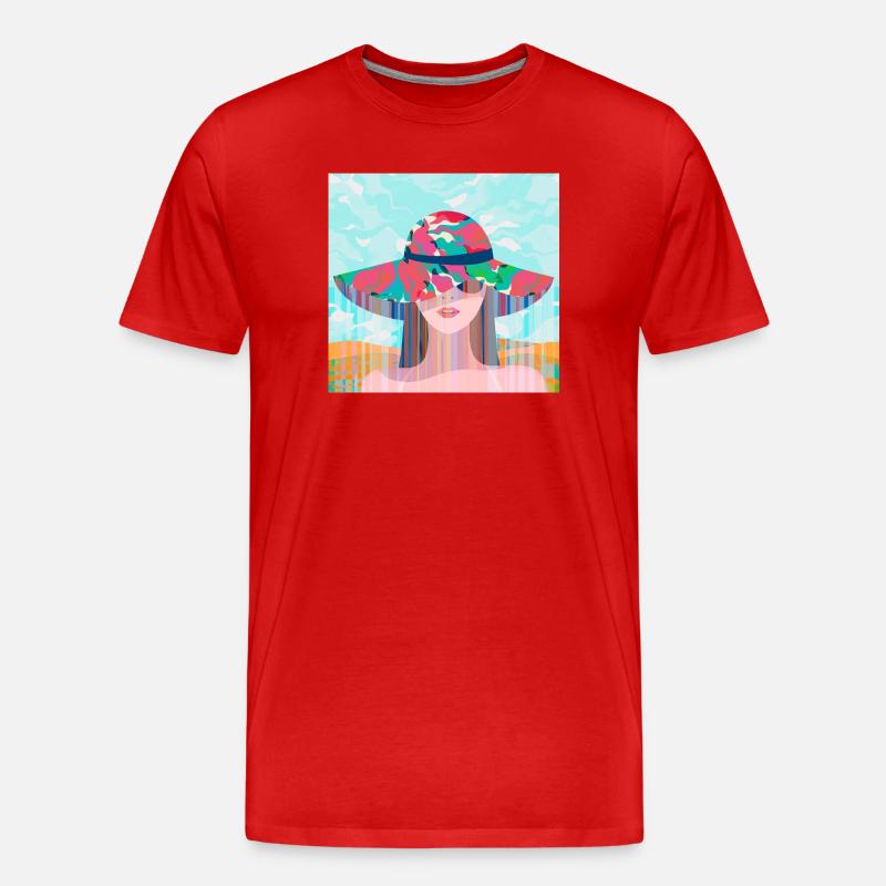 Frau mit psychedelischem farbigem Hut - Männer Premium Bio T-Shirt - Rot