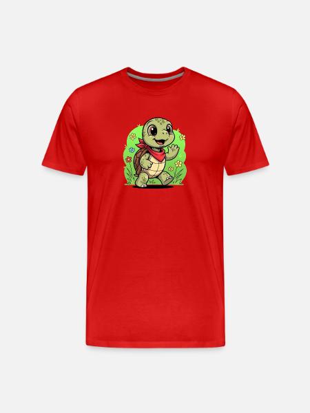 Cute turtle with backpack and flowers - Men's Premium Organic T-Shirt - red