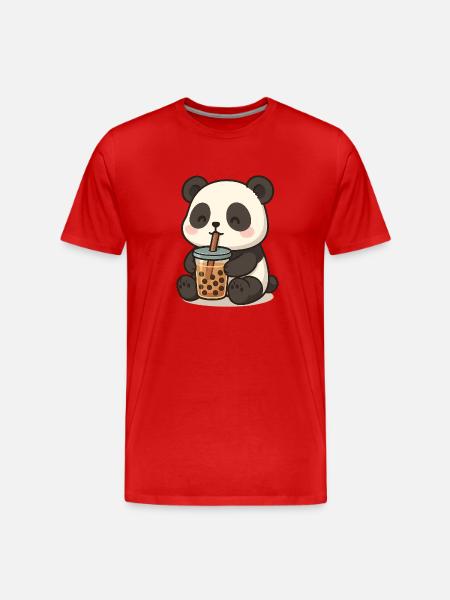 Panda bear with bubble tea - Men's Premium Organic T-Shirt - red