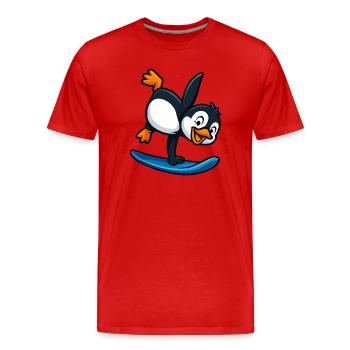 Cool Penguin Surfer Water Sports Summer Cartoon - Men's Premium Organic T-Shirt - red - Front - Damien (186cm)