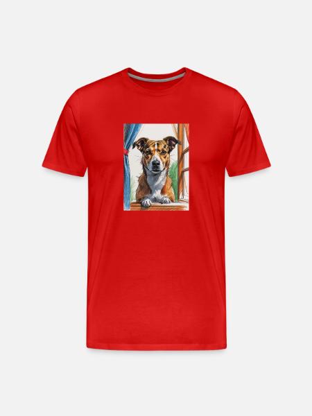 Dog from the Arty Window - Men's Premium Organic T-Shirt - red