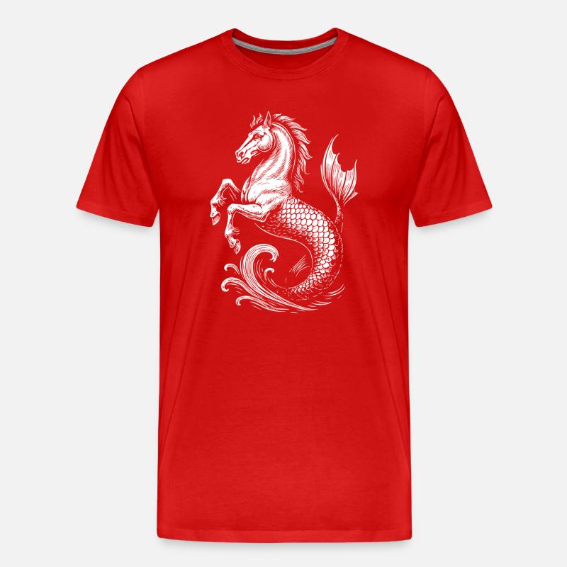 Mythischer Hippocampus, Seehengst Illustration - Männer Premium Bio T-Shirt - Rot