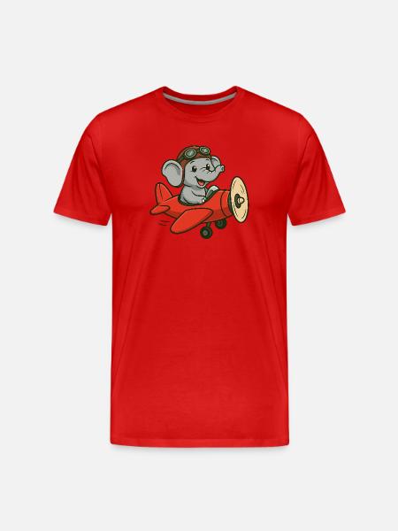 Cute elephant pilot in airplane - Men's Premium Organic T-Shirt - red