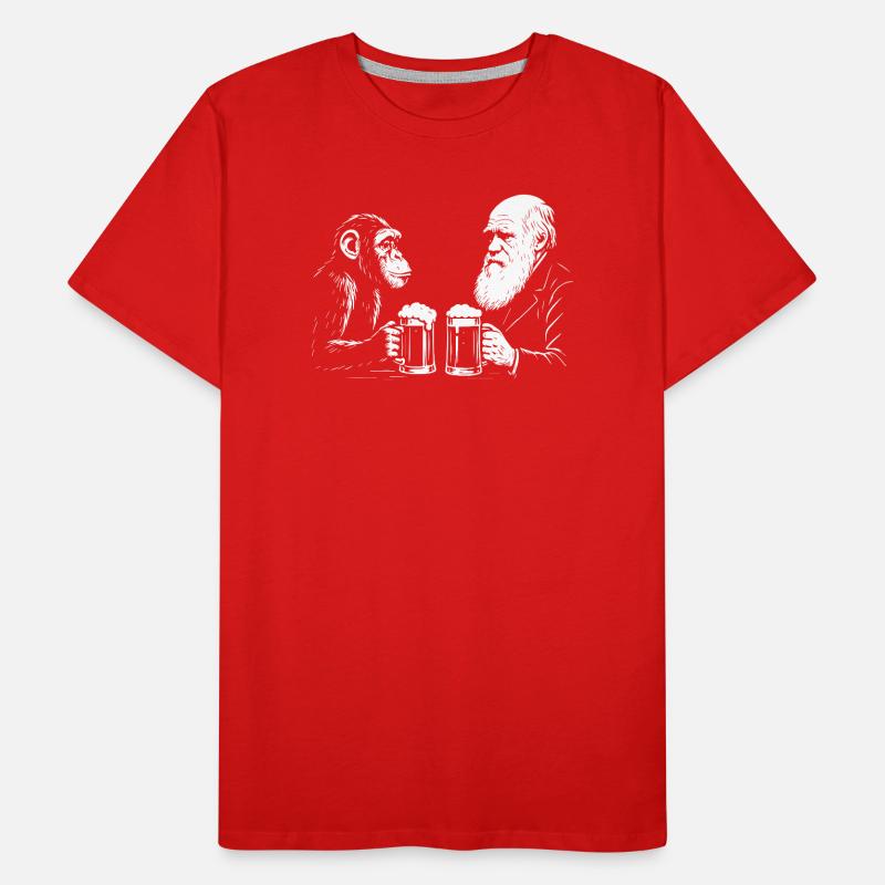Charles Darwin boit de la bière avec un singe T-shirt bio Premium Homme